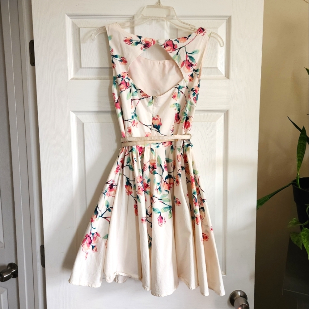 White floral skater skirt dress